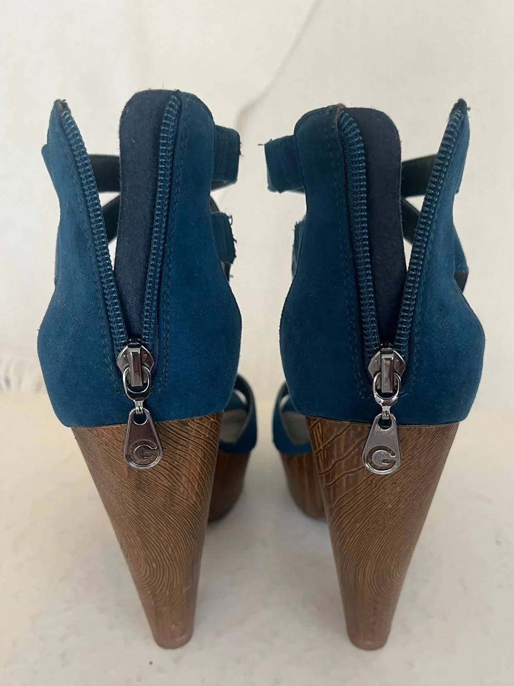 G by Guess Teal Suede Platform Wedge Sandals